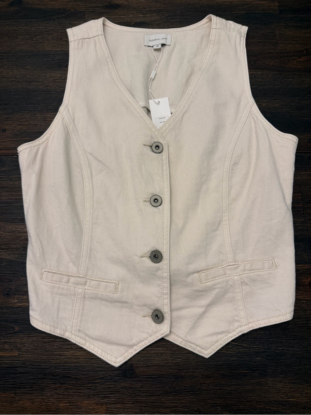 Cream Button-Front Cotton Vest